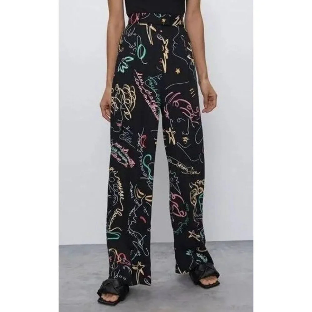 Aritzia Black Multicolor Patterned Trousers